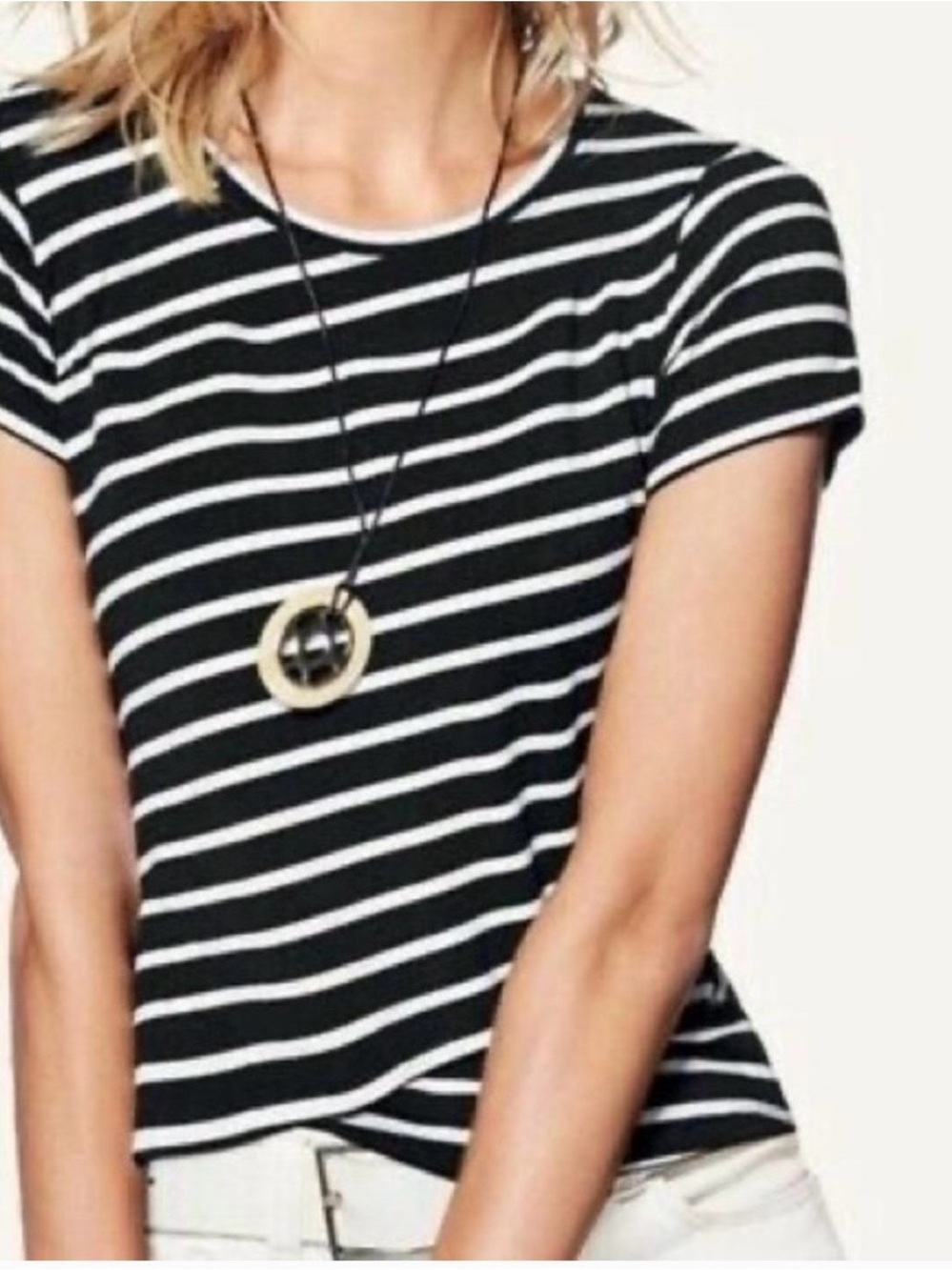 CAbi Black & White Striped Short-Sleeve Tee